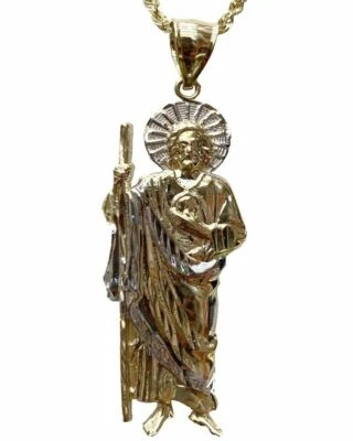 Collar colgante de oro amarillo de 14k de 2 tonos de San Judas de San Judas 16 mm Foto 1 de 2