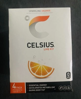 Pacote com 4 sabores de laranja CELSIUS, bebida energética essencial funcional - Imagem 1 de 4
