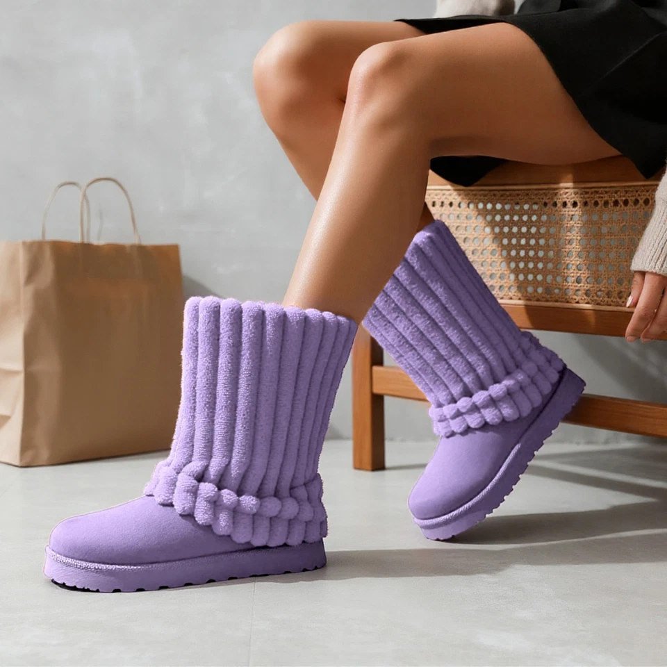 Lurnyet Women Winter Fuzzy Boots Faux Fur Lined 1.2 inch Sole Calf High - Image 1 of 1