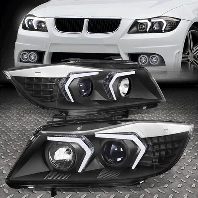 For 05-08 BMW E90 Sedan Black LED DRL Switchback Signal Projector Headlights - Image 1 of 4