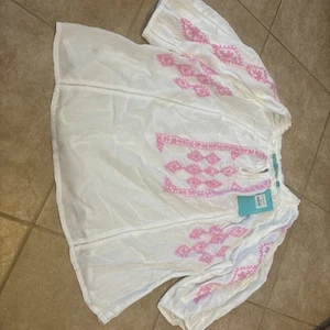 Melissa Odabash  White Blouse with Pink Embroidery Kids Size 12 - Picture 1 of 4