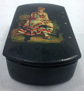 Antique Russian Handmade Lacquer Box with Logo Print on Lid - Picture 1 of 19
