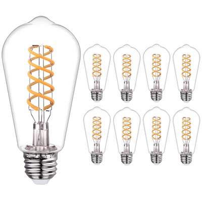 8 PACK! Spiral LED Edison Vintage-style Light Bulbs 600lm ST19 E26 - 2700K Warm - Image 1 of 4