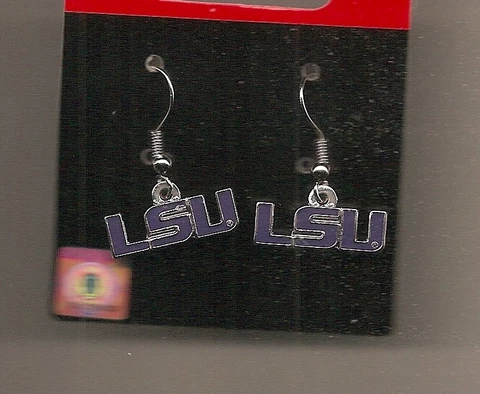 LSU Tigers Louisiana State Dangle Earrings Silver Tone LSU Logo Cover