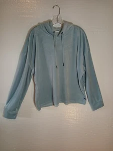 DKNY Donna Karan Designer Pullover Sport Womens Hoodie Soft Powder Blue Crop - Picture 1 of 6