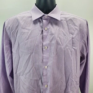 Camisa para hombre Bugatchi de manga larga con botones para hombre 16,5 34/35 a cuadros morados - Imagen 1 de 10