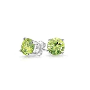 14K White Gold Plated Lab Created Round Green Peridot Stone Studs Earrings 5mm - Picture 1 of 4
