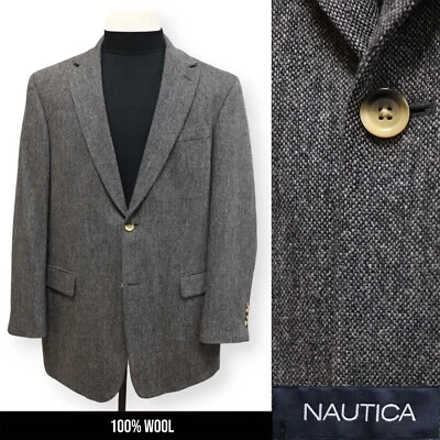 NAUTICA Hombre Gris 100% Lana Dos Botones Abrigo Deportivo Traje Chaqueta Blazer 44 L Foto 1 de 4