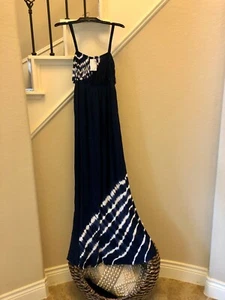 NWT! Justice For Girls Navy Blue White Beach Maxi Dress Adjustable Strap Size 16 - Picture 1 of 7