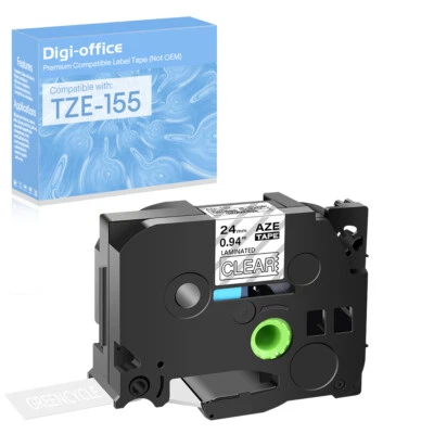 1PK Compatible with Brother P-Touch TZ TZe-155 White on Clear Tape Label 24mm - Image 1 of 4