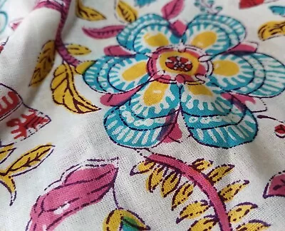 Indian Fabric Cotton Fabric By Yard Hand Block fabric Dressmaking Mutli Floral - Image 1 of 4