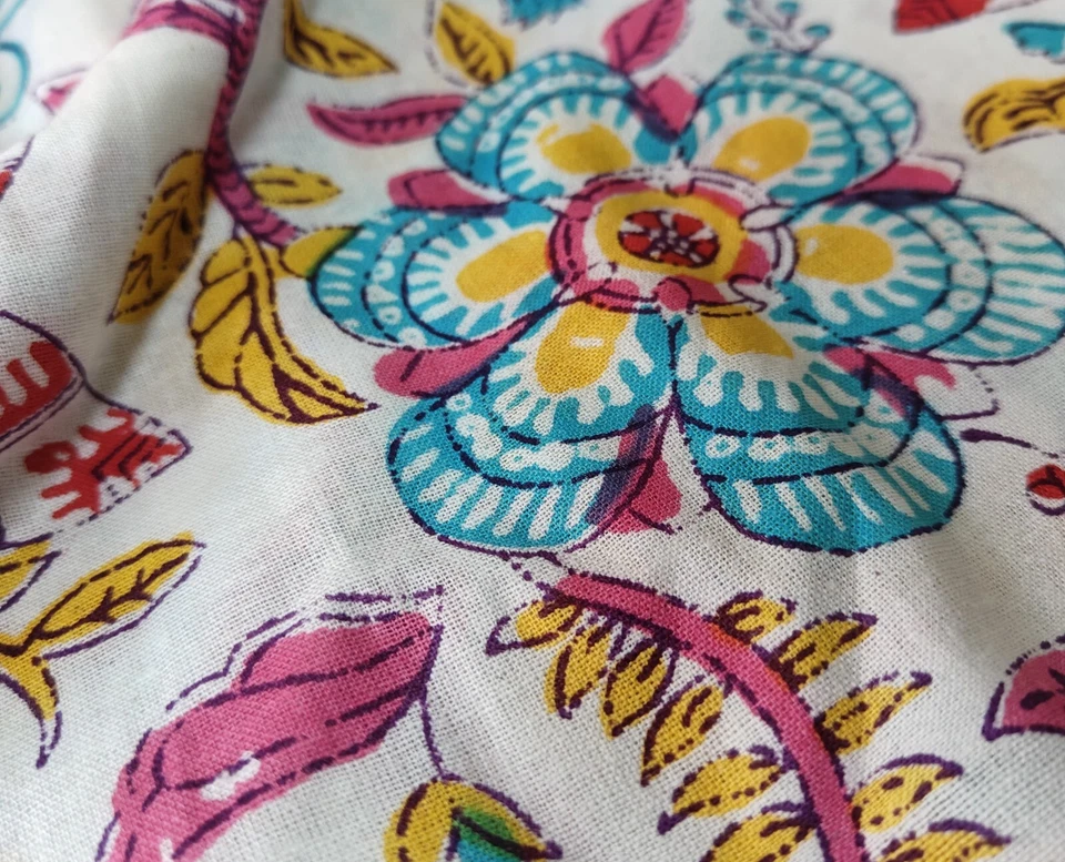 Indian Fabric Cotton Fabric By Yard Hand Block fabric Dressmaking Mutli Floral - Image 1 of 4