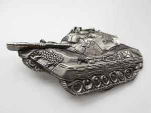 VINTAGE 1980s TAURUS (LEEDS) MILITARY TANK SILVER TONE METAL BELT BUCKLE 4-1/2" - Picture 1 of 10