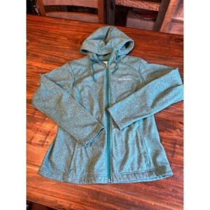Columbia Fleece Hoodie Full Zip Activewear Jacket Teal Green Women's Large - Picture 1 of 7