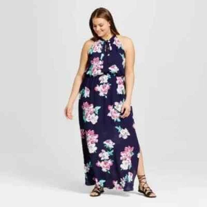 NEW! Navy Women's Floral High Neck Maxi Dress 3X - Picture 1 of 6