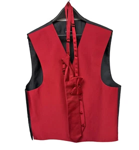 Men's Ruby Red Tuxedo Vest with Matching Bow Tie & Long Tie Adjustable XL - Picture 1 of 2
