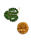 BAKELITE Mississippi Mud Leaf Brooch & A “Coro” Signed Rose Brooch - 2 Brooches