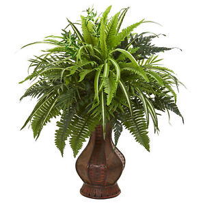 Nearly Natural 26” Mixed Greens And Fern Artificial Plant In Decorative Planter