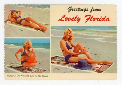 Postal People Mujer Modelo Cromo 4x6 Florida Beach Rubias Estanque Sin Publicar Foto 1 de 2
