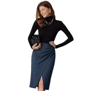 Plaid Midi Skirts for Women High Waisted Wrap Ruched Bodycon Skirt Navy 2XL - Picture 1 of 3