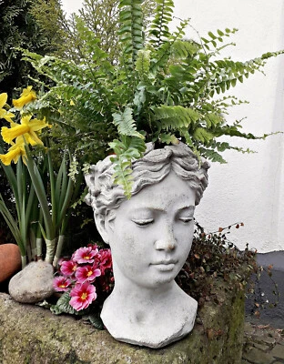 ❀ Pflanztopf Frauenkopf Antike Übertopf Büste 27cm Venus Kopf Vintage Frau #GW - Bild 1 von 4