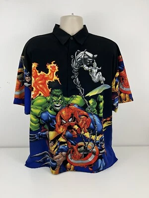 VTG 2002 Marvel Comics All Over Print Button Up Shirt Mens Size L Large S/S USED - Image 1 of 4