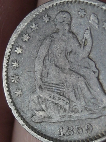 1859 O Seated Liberty Half Dime- New Orleans, VF Obverse Details Cover