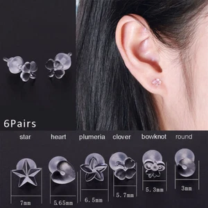 6 Pairs Invisible Clear Earrings Plastic Studs Star Heart Resin Anti-Allergy New - Picture 1 of 12