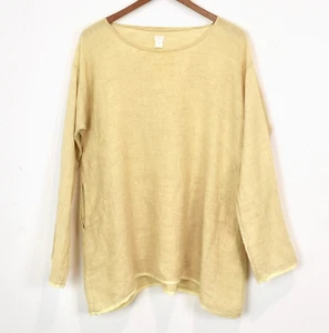 DOSA Linen Yarn Dyed Pullover Top 2 M Butter Yellow-Lt Brown - Picture 1 of 7