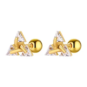 Stainless Steel Triangle Cubic Zirconia Stud Earrings for Men Women Gold Color - Picture 1 of 12