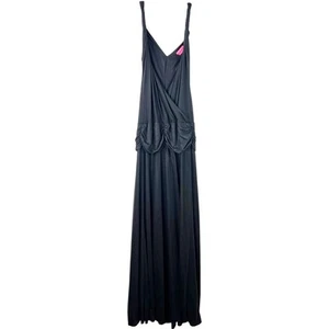BCBGirls Shimmery Black Maxi Dress Ruched-Waist Sleeveless Dark Romantic Size M - Picture 1 of 16
