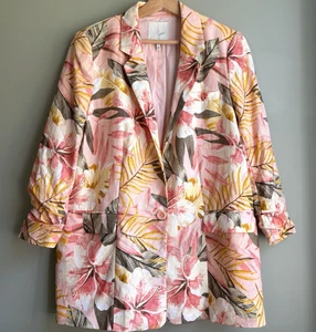 Joie Linen Floral Blazer Jacket Size 8 Pink Tropical Print Resort Office Work - Picture 1 of 12