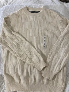 Oscar De La Renta Ivory Cable Knit Men’s Sweater Size L NWT 100% Cotton - Picture 1 of 10