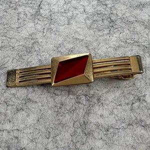Vintage Anson Gold Tone Red Stone Tie Clip Bar Mens Dress Accessory Jewelry Gift - Picture 1 of 4