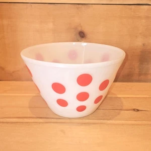 1 Fire King 8-1/2" Red Polka Dot Mixing/Nesting Bowl. 8-1/2"W x 5-3/8"H. - Picture 1 of 11