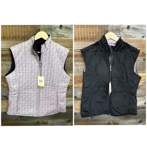 Cutter & Buck Woman’s XL Lavender Black Quilted Reversible Vest Outerwear NWT - Picture 1 of 12
