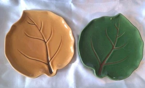 Pottery Barn Autumn Leaf Plates Set of 2 Fall Colors Green And Yellow  - Picture 1 of 9