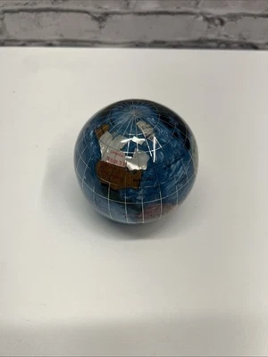 Globe Blue Mother of Pearl Swirl Ocean Paperweight 3" Vtg Alexander Kalifano  - Image 1 of 4