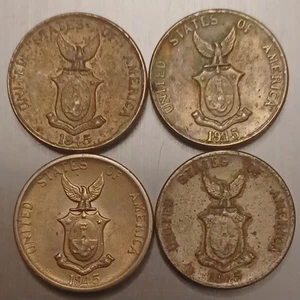 1944 Five Centavos Filipinas USA Coin Lot Of 4 Coins "Free Coin With Purchase" - Picture 1 of 2
