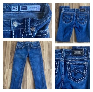Miss Me Sunny Skinny Jeans Ladies Sz 26 Embellished Thick Stitch - Picture 1 of 6
