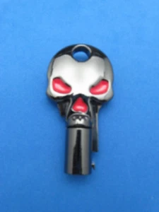 SKULL ROUND BARREL KEY BLANK FOR HARLEY DAVIDSON BLACK NICKEL W RED ENAMEL #0001 - Picture 1 of 1