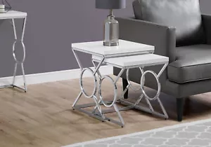 Contemporary Glossy White Nesting Tables with Circular Pattern Set Of 2 - Picture 1 of 4