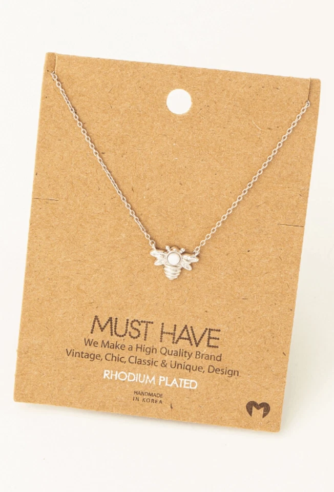 Collar colgante enchapado en rodio de abeja ópalo imprescindible para mujer (16′′), plateado Foto 1 de 1