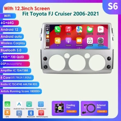 Radio estéreo para automóvil 6+64G Android 12.3" para Toyota FJ CRUISER unidad principal GPS Carplay Foto 1 de 4