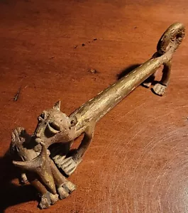 Ashanti Tribe Ghana West Africa Gold Weight Bronze Leopard With Goat - Picture 1 of 8