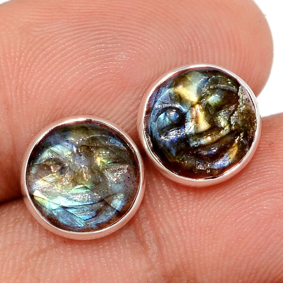 Cara tallada de diosa - Pendientes de plata 925 labradorita natural CE50539 Foto 1 de 1