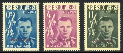 Albania 1962 Gagarin Spaceflight Maroon Ovpt See Note After Sc#606 Mint XF OG NH - Image 1 of 2