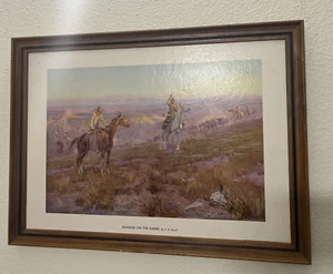 Antigua pintura occidental de 1913 firmada por C.M.Russell "Fecha límite en el rango" - Imagen 1 de 11