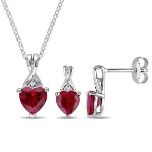 Amour Sterling Silver Created Ruby & Diamond Accent Twisted Heart Jewelry Set - Picture 1 of 6