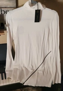 Diane Gilman DG2 White Turtleneck Sweater With Waist A SYM Zip Detail L - Picture 1 of 4